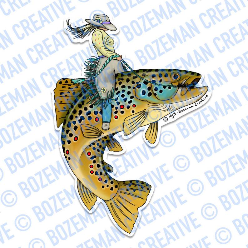 Laughing Buddha Brown Trout Fly Fishing Sticker