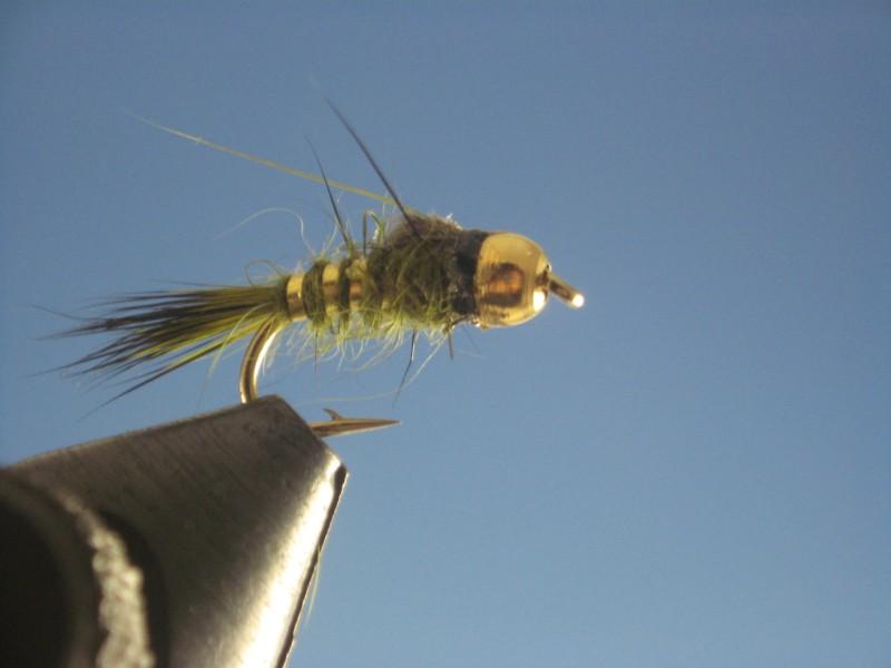 Beadhead Gold Ribbed Hares Ear Olive - The Trout Spot