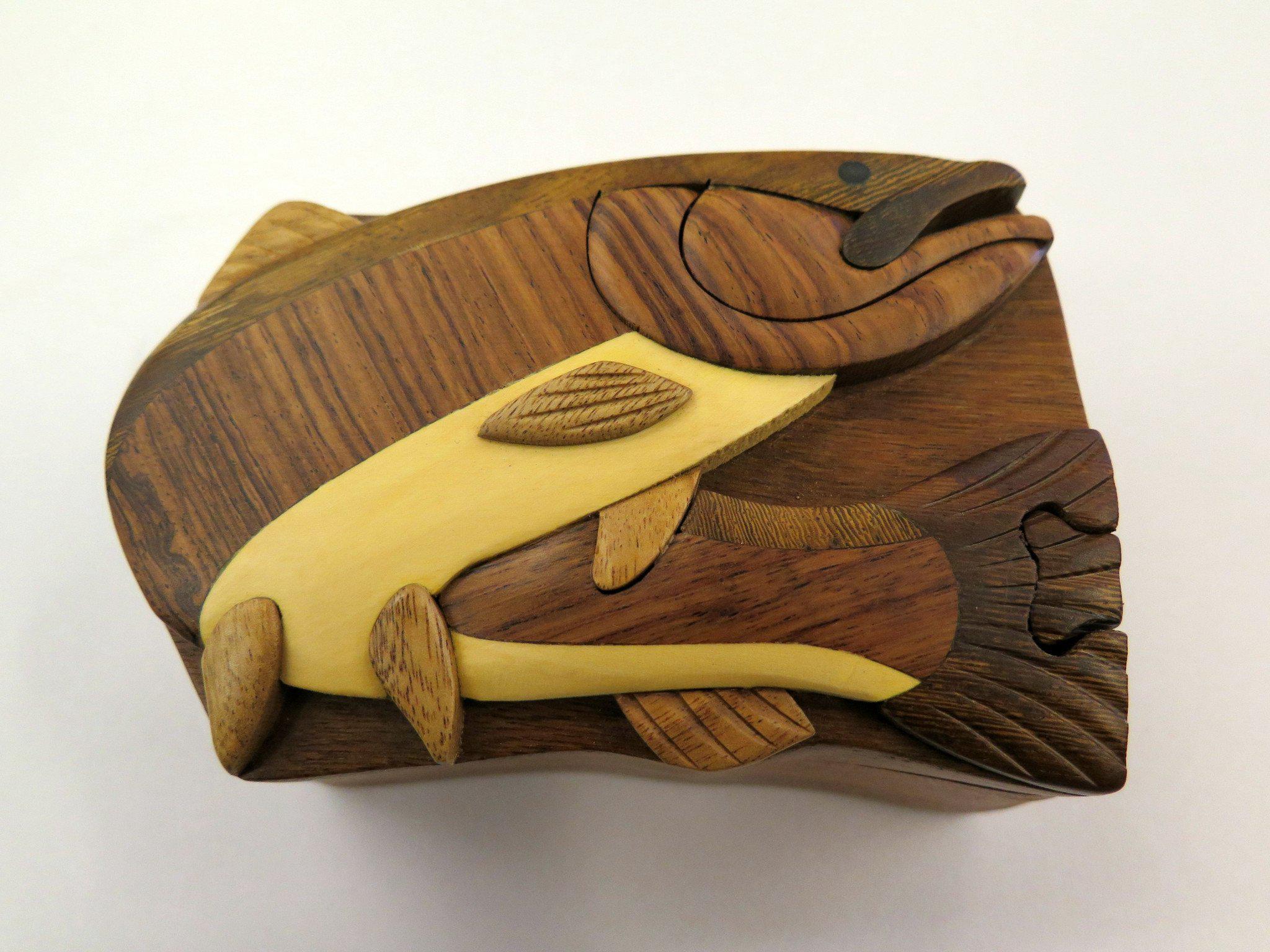 Wooden Steelhead Intarsia Puzzle Box - The Trout Spot